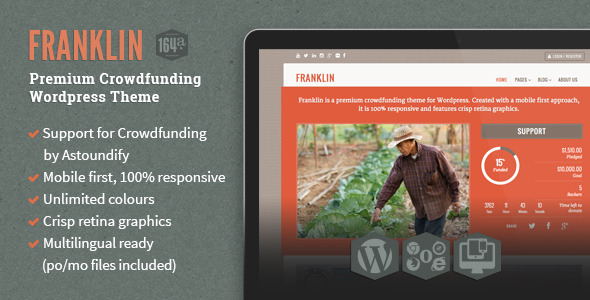 【WordPress Theme 雜誌主題布景】Franklin v1.5.2 – ThemeForest WordPress Crowdfunding Theme