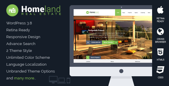 【WordPress Theme 主題布景 】 Homeland v1.3.0 – ThemeForest Responsive Real Estate WordPress Theme 模版